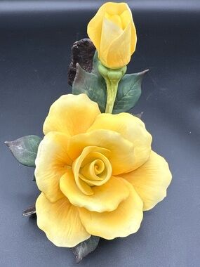 Yellow Porcelain Rose Decorative Accent - Unbranded